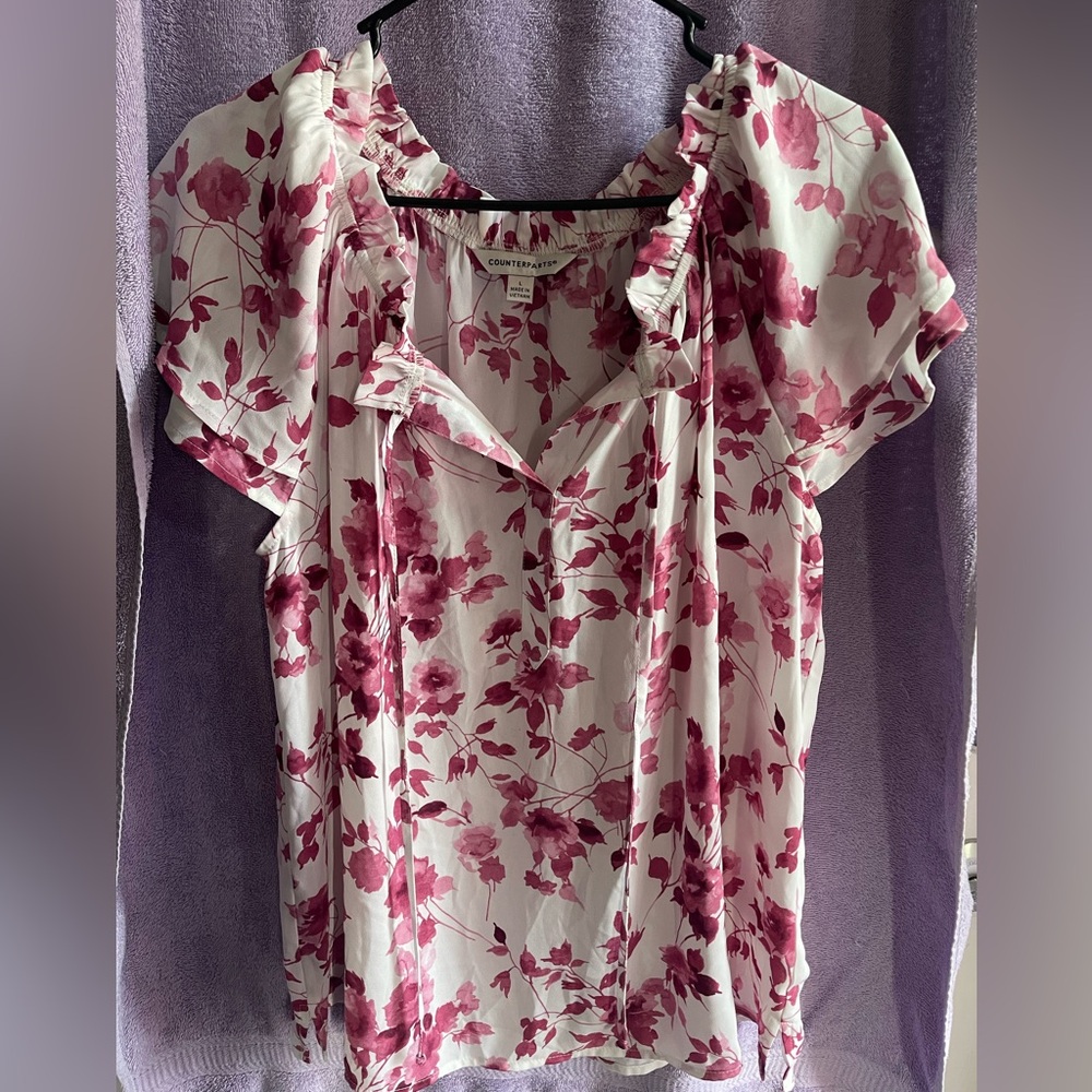 Counterparts Pink Floral Blouse with Ruffles